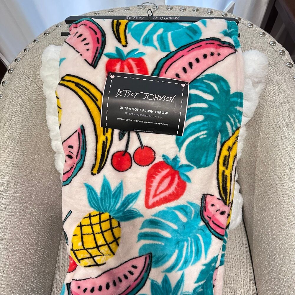 Betsey Johnson Summer fruits, ultra soft plush throw blanket 50 x 70 inches